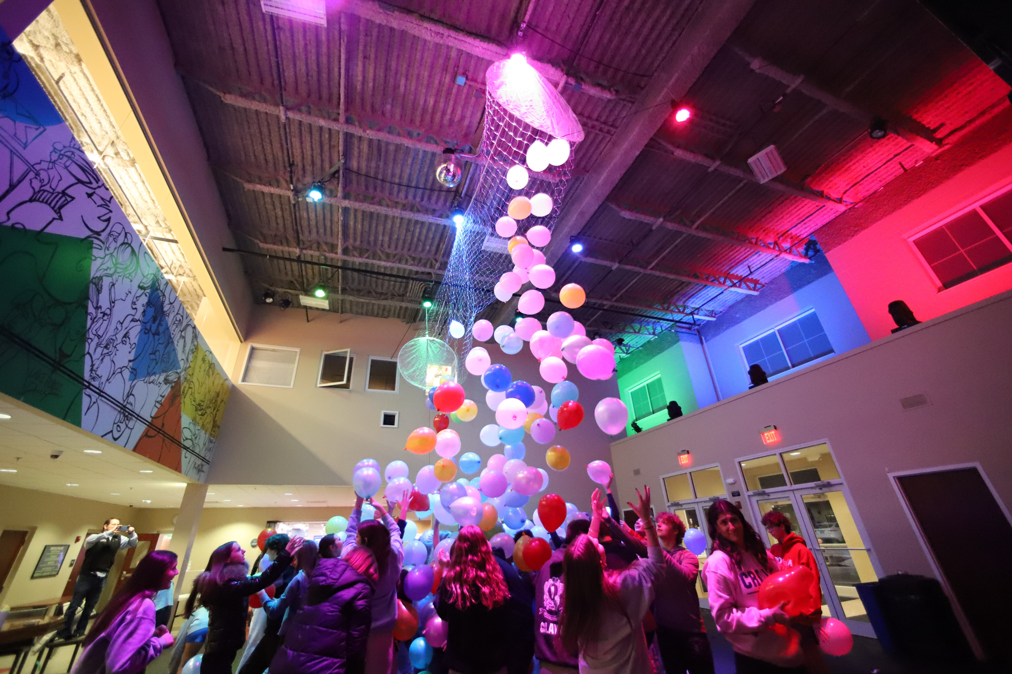 High School Meeting Balloon Drop